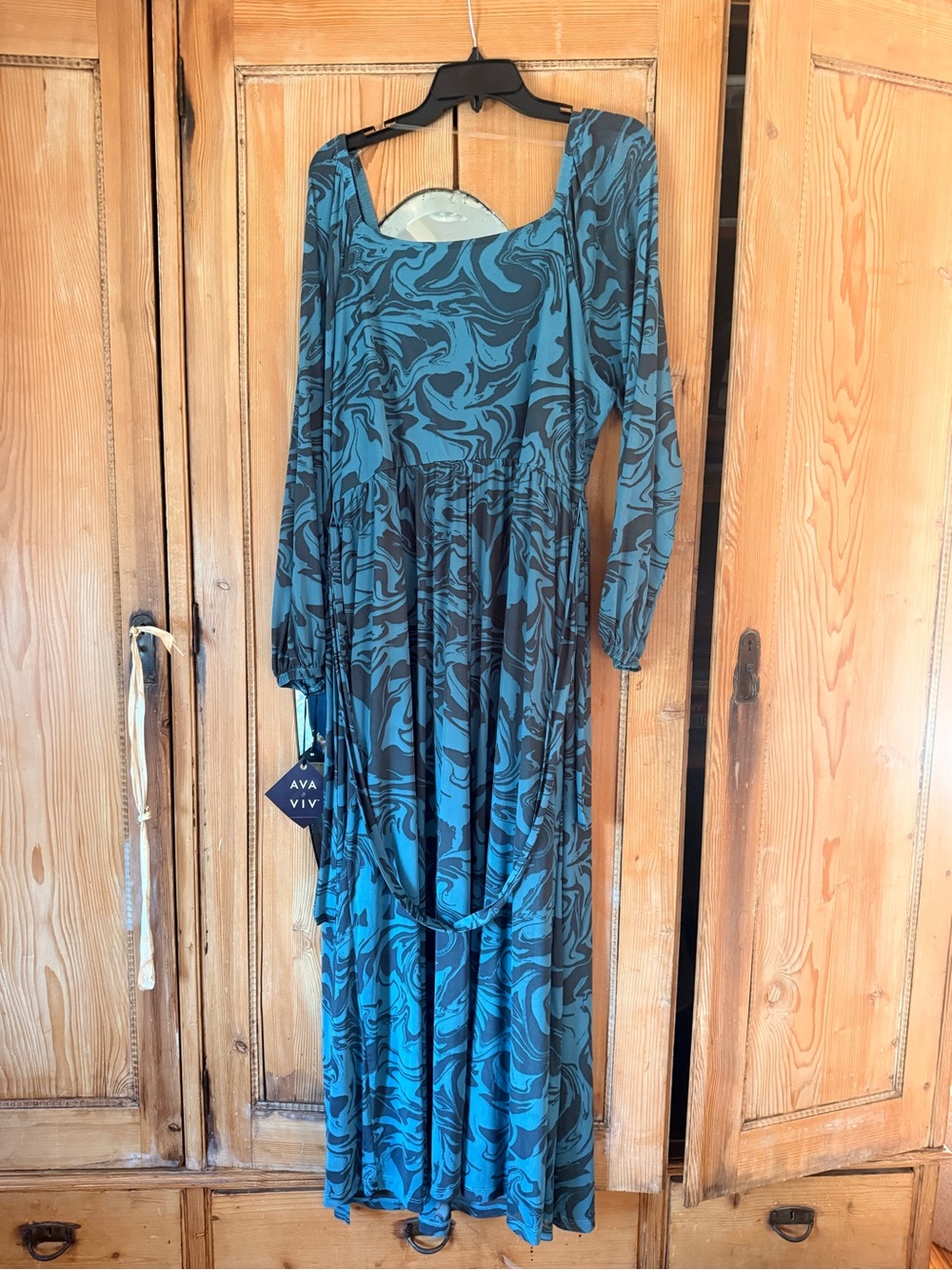Ava & Viv Teal and Black Swirl Long Sleeve Maxi Dress - brand new with tags - Picture 2 of 3